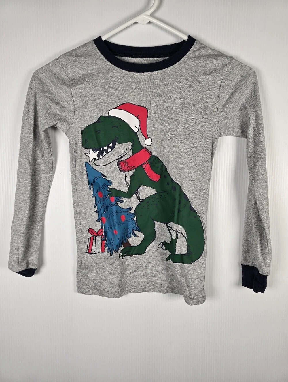 Carter's Gray Long Sleeve T-Rex Christmas 2 Piece Pajama Set Boys Size 10